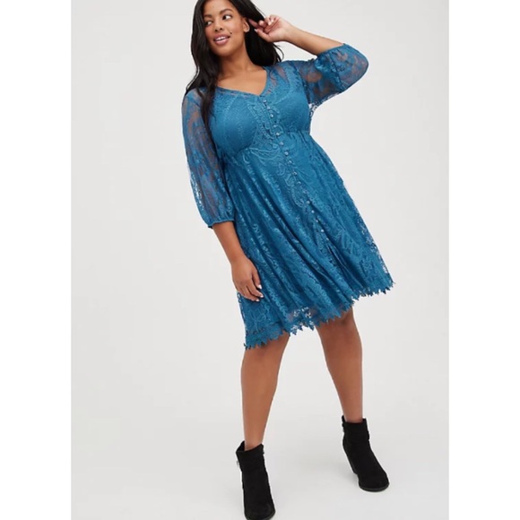 🆕 Blue Lace Skater Dress 1 1X 14 16 NWT Torrid New! - Picture 6 of 7